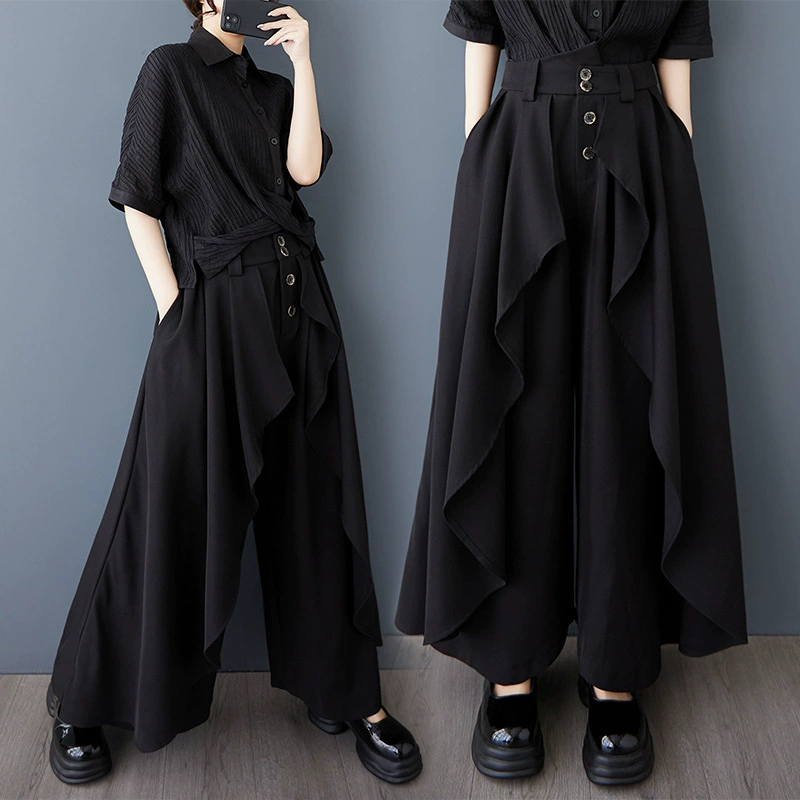 Реальный выстрел 2025 весна и лето новый стиль Yamamobo Dark Wind ретро китайская юбка брюки модные дикие свободные девятицентные широкие брюки