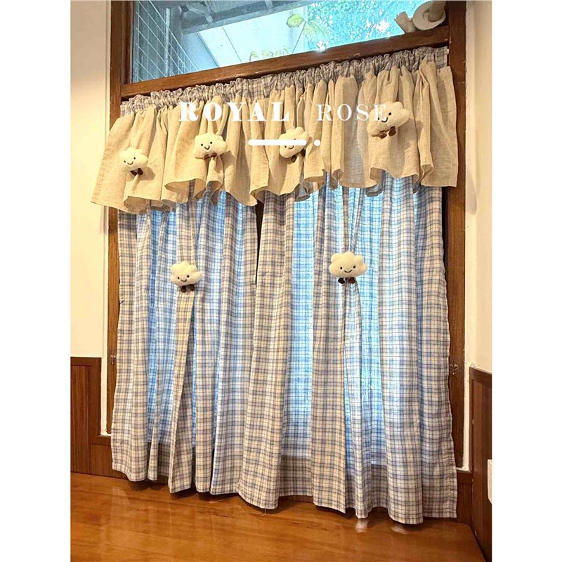 Children's Girl's Bedroom Pastoral Style Blue Princess-Style Curtains Cute Cloud French Light Luxury Kitchen Door Curtain