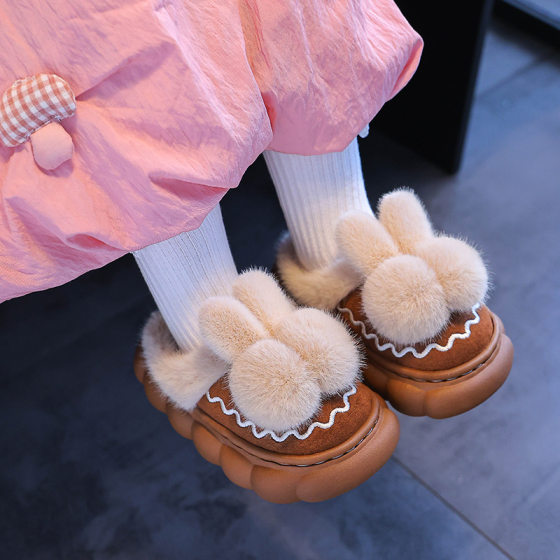 Winter Children's Cotton Slippers for Boys and Girls Warm fleece-lined Non-slip Parent-child Small and Medium-sized Children's Baby Home Bag with Cotton Slippers