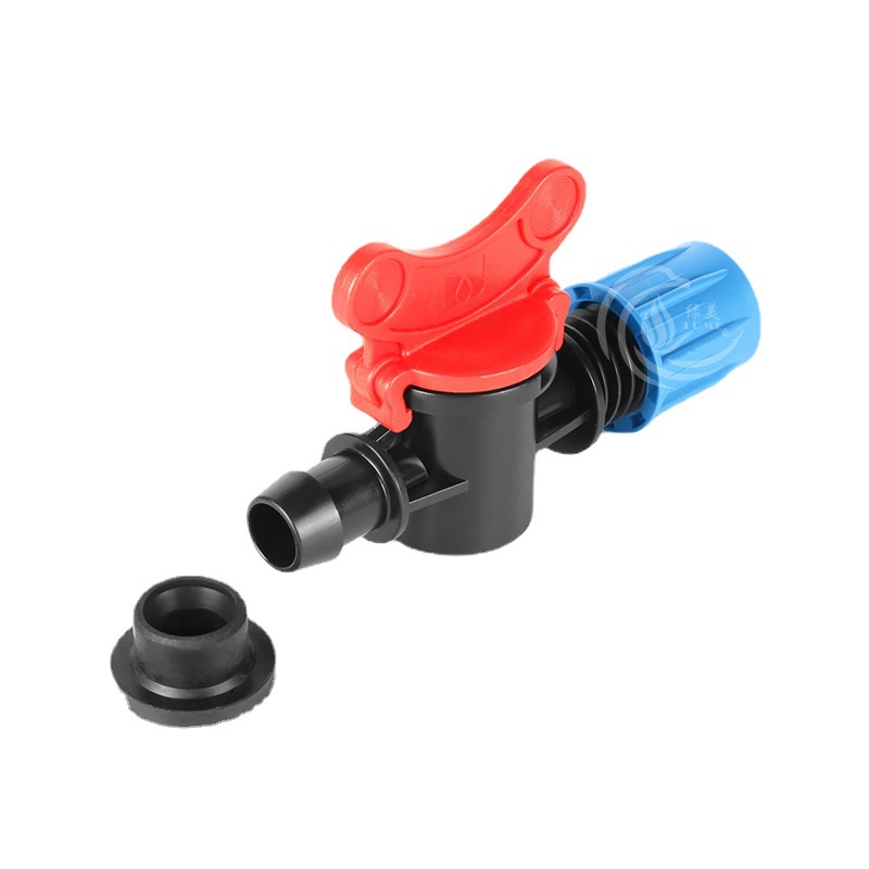 Blue Cap 16 PE tubo de bloqueo válvula de derivación con junta de junta en forma de T para evitar la caída de microrroyección goteo tubería de riego por aspersión
