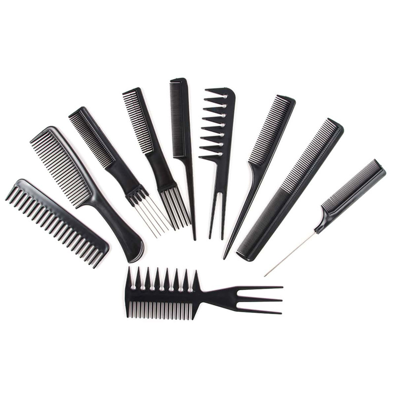 thumbnail image 1 of Juego de peines de fibra de carbono de 10 piezas, peine de peinado de estilo general, peine de peluquería antiestático resistente al calor, pelo de dientes finos y anchos, 1 of 5