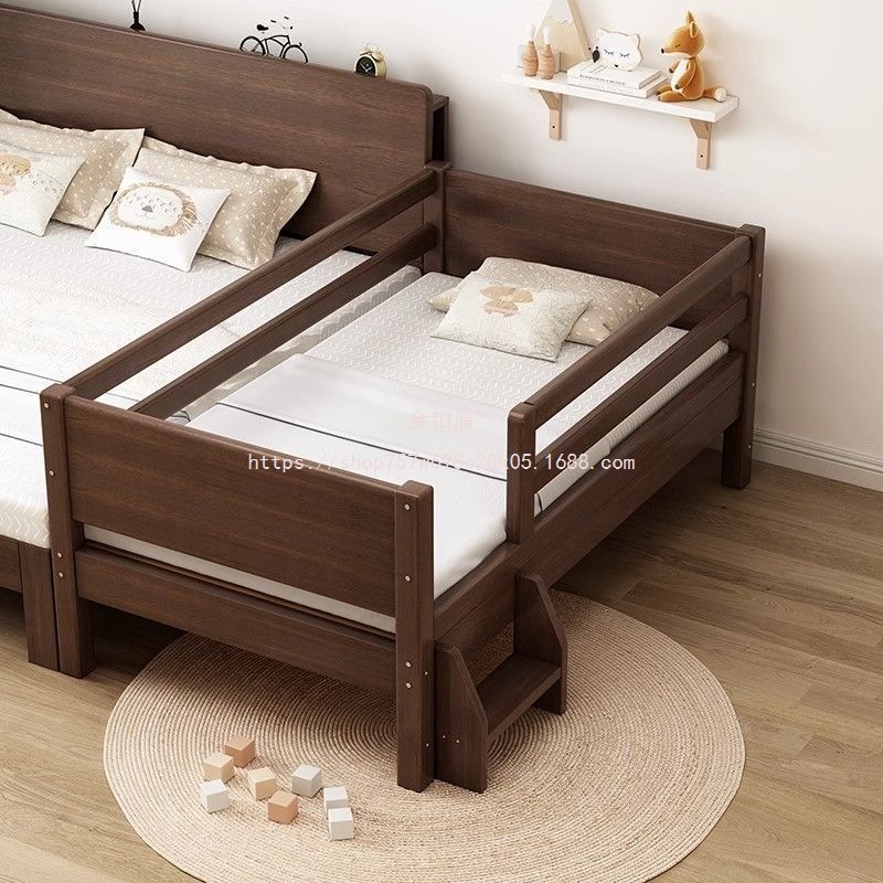 Golden Platinum Shield Baby Bed Solid Wood Baby Bed Children's Spliced Bed Princess Bed Walnut Boy Girl Children's Bed