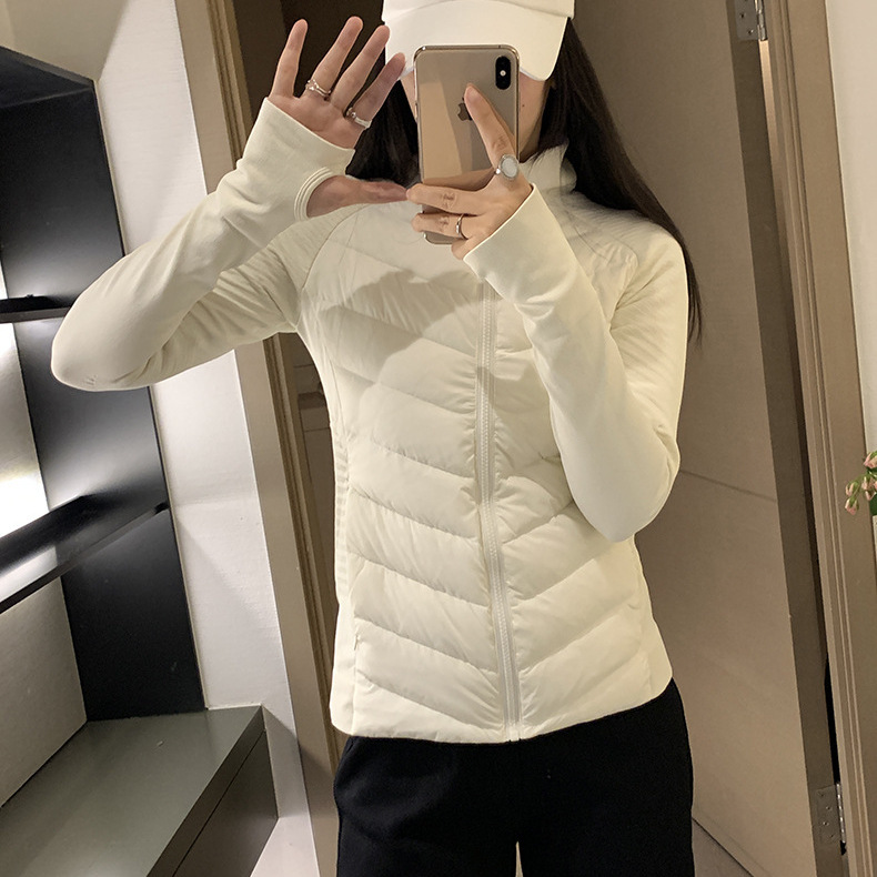 lulu sports down jacket women's white goose down Spring and Autumn lightweight warm outdoor slim-fit jacket stand collar running jacket