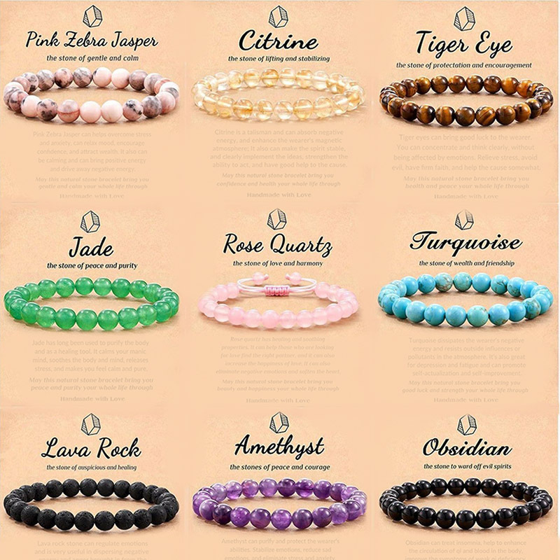 跨境热卖天然石配卡纸串珠弹力绳手串水晶玛瑙虎眼石批发手链饰品