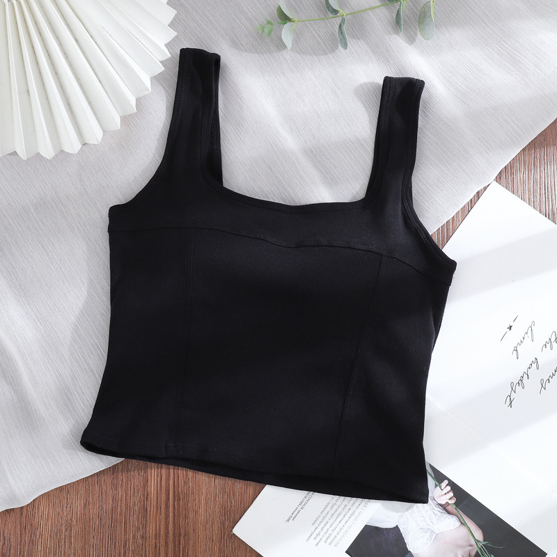 Primavera y Verano de color sólido sin costuras camisola envuelto en el pecho chaleco fijo de una pieza Copa interior y exterior desgaste medio-longitud anti-exposición chaleco para mujeres