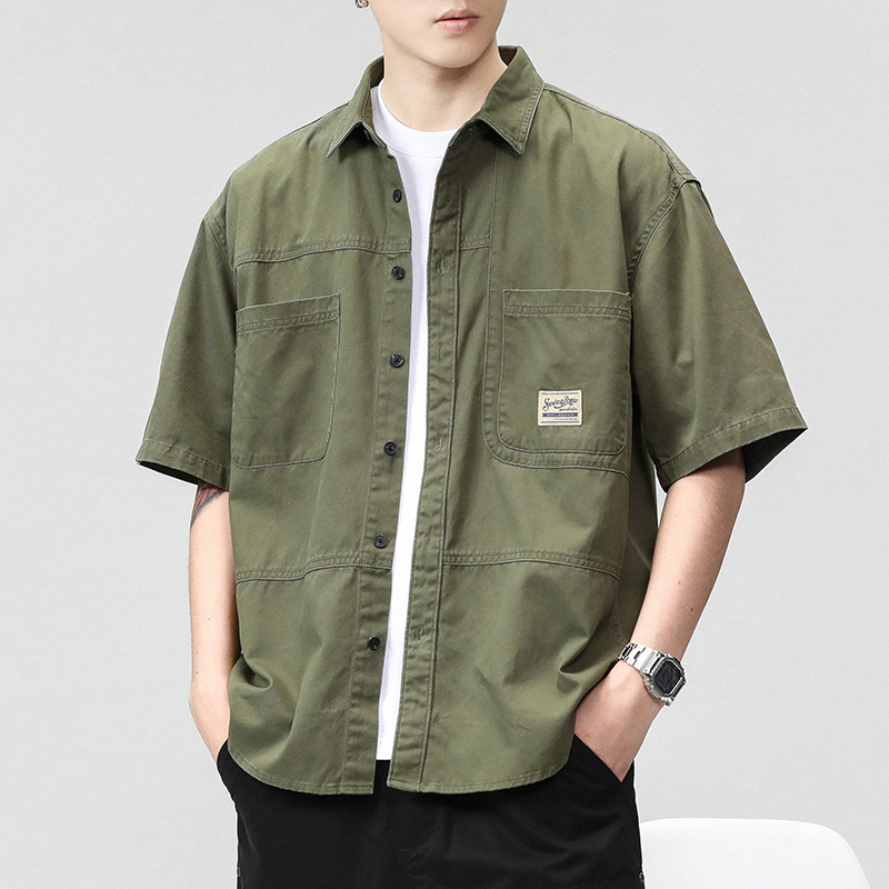 Japanese retro frock shirt men's short sleeve 2025 new summer loose top plus size shirt coat wholesale Japanese retro frock shirt men's short sleeve 2025 new summer loose top plus size shirt coat wholesale