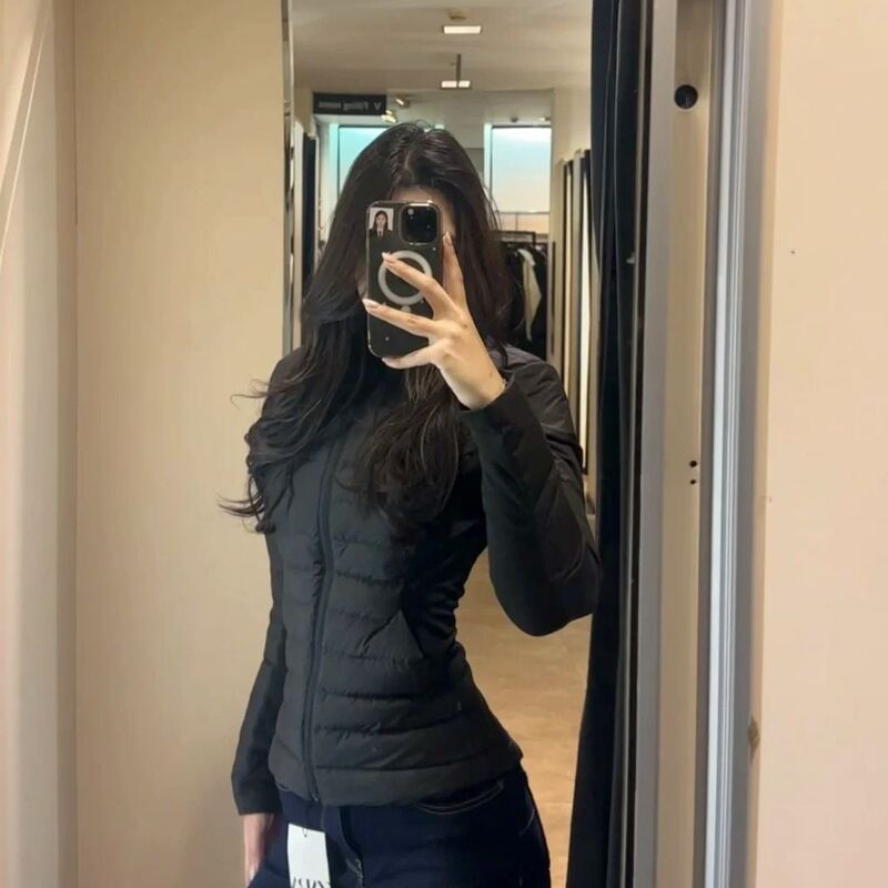 Women's down Jacket Winter Liner Black Slim Fit Inner Wear 2025 New Style Lightweight Stand Collar Ribbed Coat