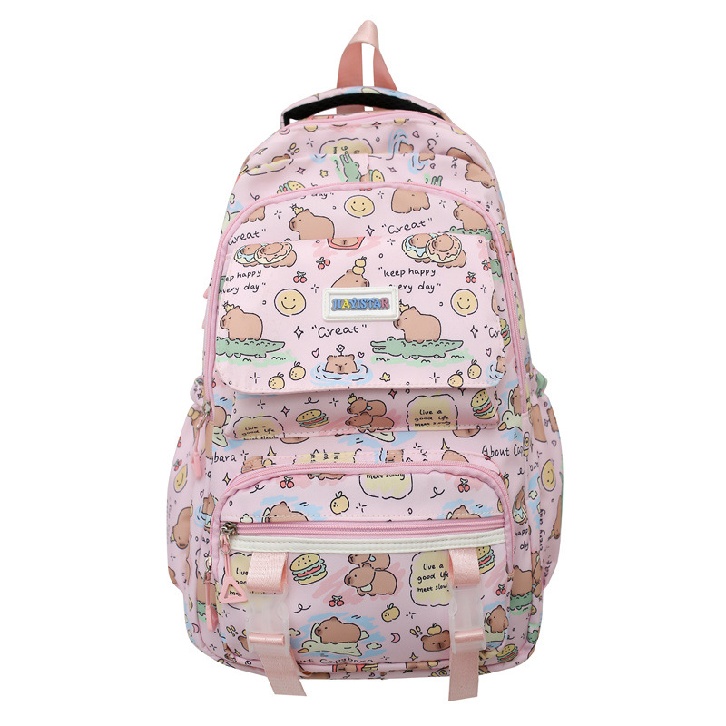Mujeres de escuela secundaria alta capacidad multibolsillo mochila encantadora impresión capilla caricatura mochila escolar de niñas