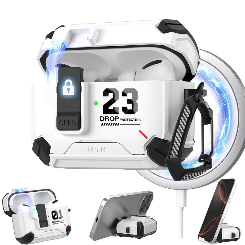 Suitable for AirPods Pro 3 Bluetooth earphone protective case with switch and magnetic stand, Airpods 5 mecha-style case Suitable for AirPods Pro 3 Bluetooth earphone protective case with switch and magnetic stand, Airpods 5 mecha-style case