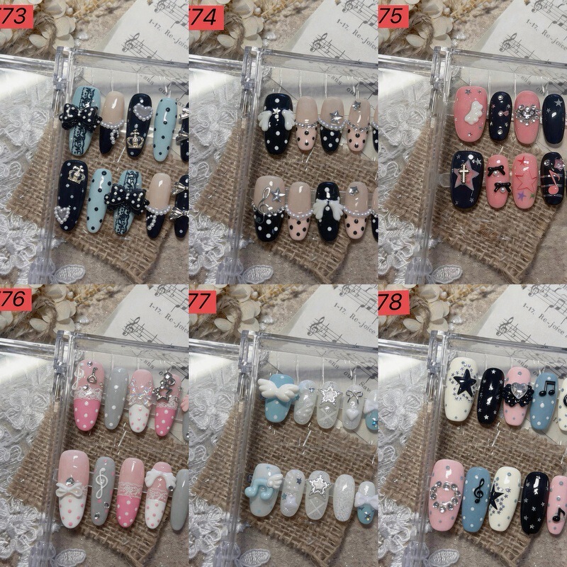 F64-F78 Vintage Style Polka Dot Series Y2K Musical Note Handmade Wearable Nails F64-F78 Vintage Style Polka Dot Series Y2K Musical Note Handmade Wearable Nails