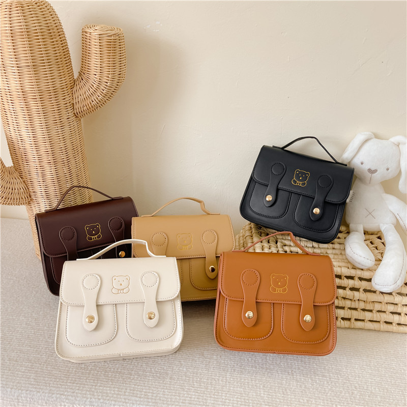 Fashionable children's backpack autumn and winter new style British style retro concave shape backpack cute bear girl small school bag