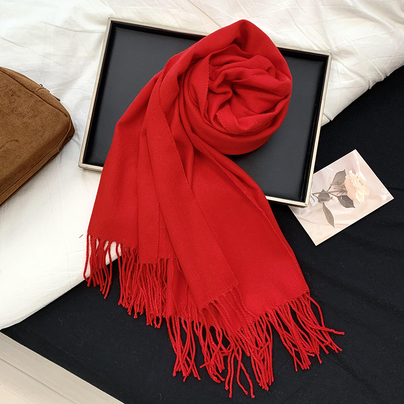 Bufandas cálidas de invierno Año Nuevo nuevo bufandas de cachemira rojas de Angola con bordas amplio bufandas gruesas