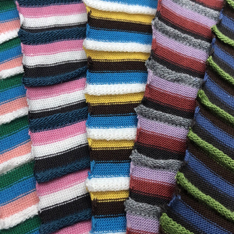 32s针织提花   棉条纹彩条面料      220gT恤衫时装家居服装布料