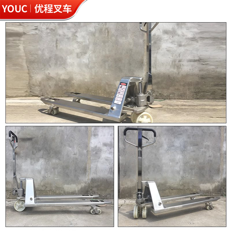 2.5 toneladas 304 acero inoxidable manual hidráulico camión de transporte remolque de mano alargado horquilla bandeja camión de carga de ganado