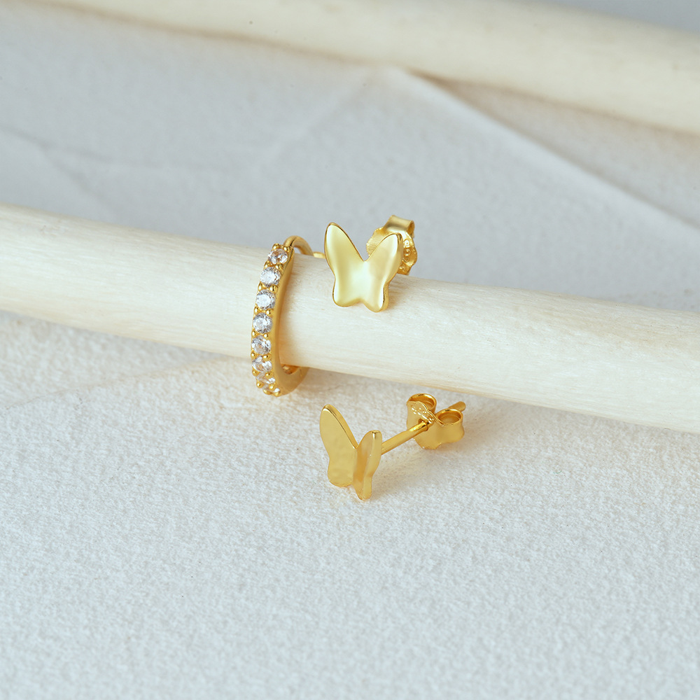 3g Weight Hoop Earrings, Ear Studs Classification 1 Set Quantity Daily Occasion 925 Sterling Silver Material Star, Butterfly Pattern Women's Gender Plating Design Simple Style Style 1 Set 925 Sterling Silver Star Butterfly Hoop Earrings Ear Studs 58