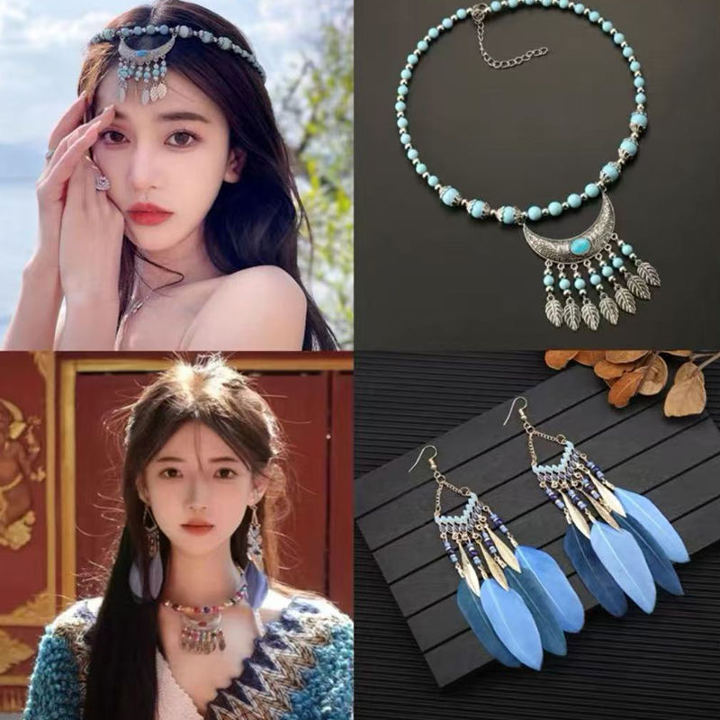Exotic Ethnic Style Headwear, Forehead Chain, Bohemian Earrings, Hair Accessories, Tassel Forehead Jewelry, Women's Accessories