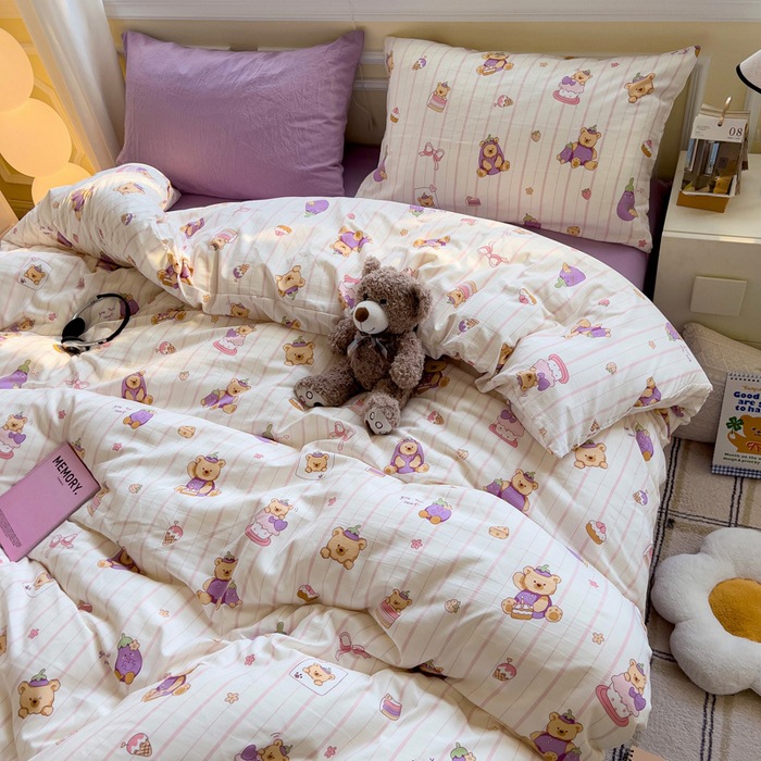 A clase de algodón ultra suave lavado con agua cuatro piezas de madres y bebés cubierta de cama desnuda dormitorio de estudiantes ropa de cama de tres piezas