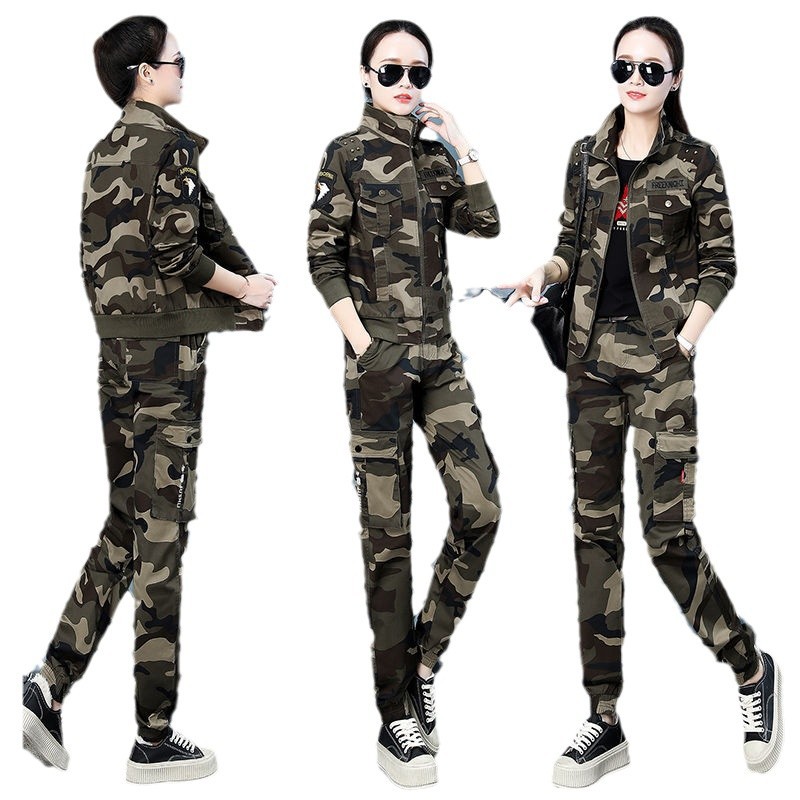 검은 코트 세트 여성 가을 의류 위장 의류 여성의 봄과 가을 캐주얼 한 드레스 투피스 세트