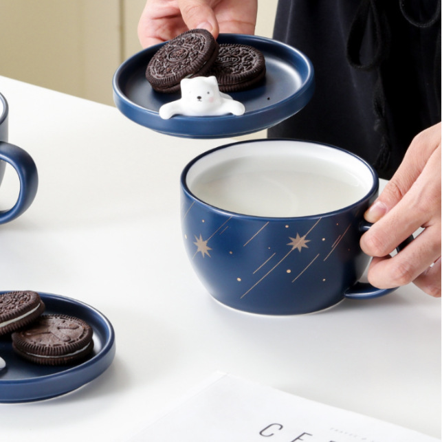 Taza de Cerámica con Diseño de Oso de Fuegos Artificiales, Taza de Dibujos Animados con Forma de Animal, Taza de Desayuno, Regalo, Taza para Cereal, Taza para Agua, Taza para Parejas, Taza de Café con Diseño de Osito