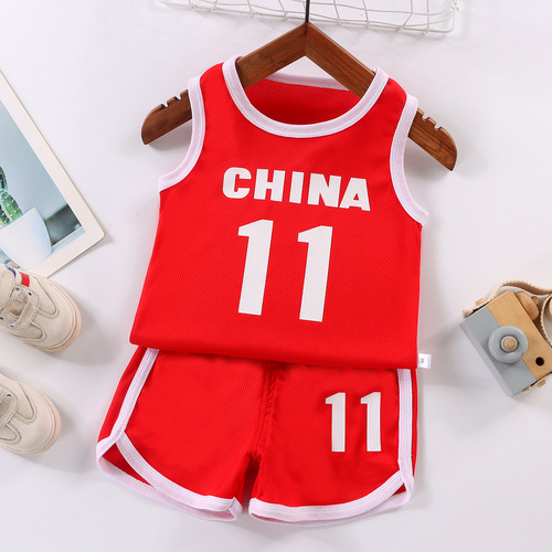 Children's vest summer suit boy's mesh basketball uniform girl's summer sleeveless basketball uniform baby vest children's clothing