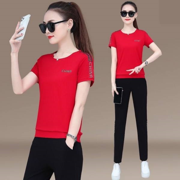 Women's Casual Sports Suit Trendy Summer Short Sleeve Loose Korean Style Running Sportswear Two-Piece Set_voghion.com
