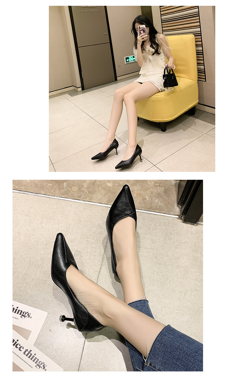 spot pointed toe mid-heel black solid color stiletto NSZSC65370