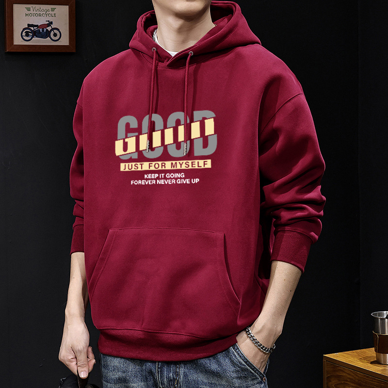 Rojo vino con sudadera con capuz regular - 3127