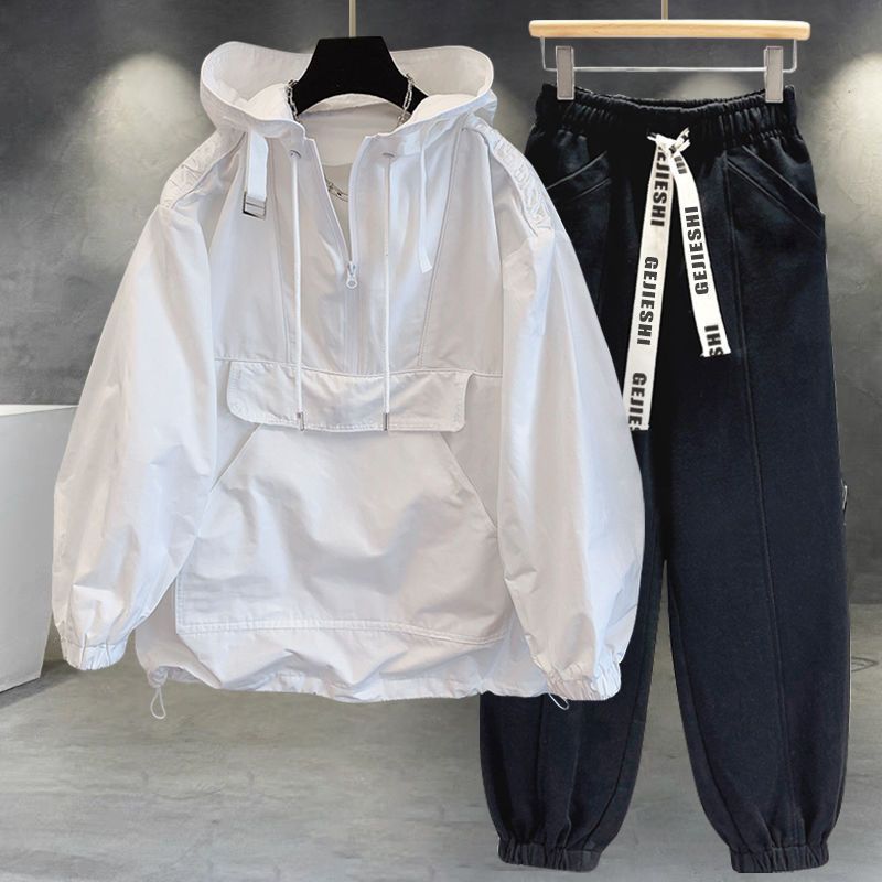 Color sólido chaqueta con capucha traje de los hombres ins moda herramientas costura diseño cazadora manga larga superior a juego suelta