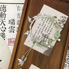 新中式古风绿色竹节串珠手链2023年新款小众设计高级感蝴蝶手链女