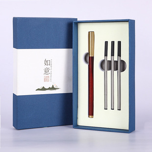 Retro Sandalwood Signature Pen Set Engraved Logo Solid Wood Ball Pen Annual Meeting Training Event Souvenir Ready Stock