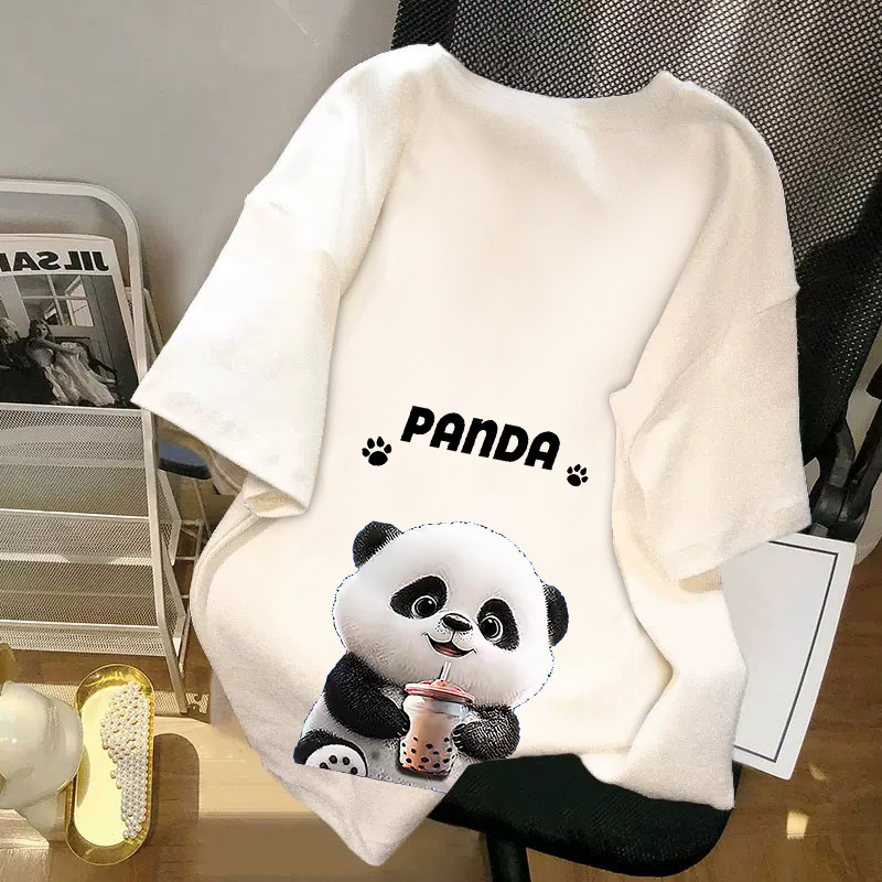 Cute Panda Guochao Pure Cotton T-shirt Women's Short Sleeve Summer Korean Loose Base Shirt T-shirt Half Sleeve Top Ins
