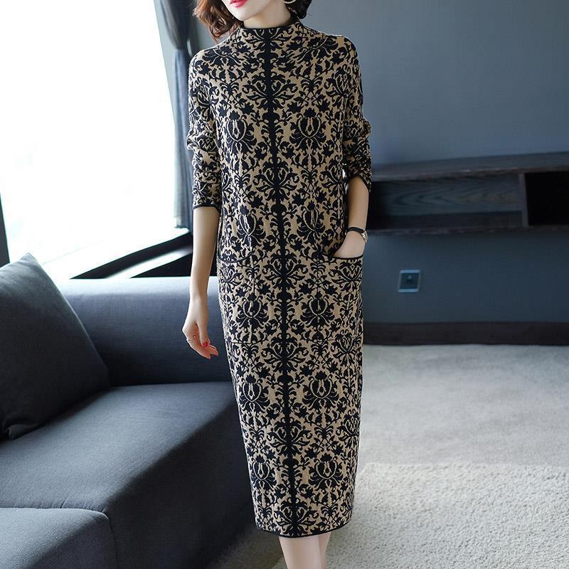 2023 Autumn and Winter Middle-aged and Elderly Mother Dress Thickened Long-sleeved Dress Women's Casual Mid-length Base Dress 2023 Autumn and Winter Middle-aged and Elderly Mother Dress Thickened Long-sleeved Dress Women's Casual Mid-length Base Dress