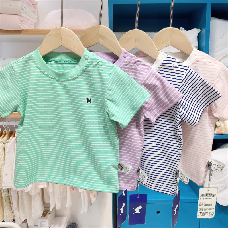 Korean children's clothing summer boys and girls multi-color striped round neck T-shirt short sleeve top MS550504