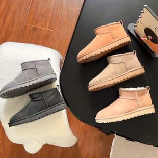 【Directly Supplied from Sanpo Factory】Sheepskin Integrated Snow Boots with Fleece Lining, Mini Style, Thin Sole