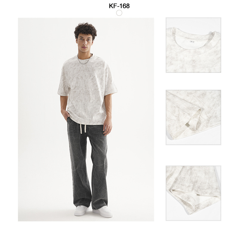 ETAI Hombre| Retro de moda cera lavada camiseta de cuello redondo de alta calidad tipo suelto pesado algodón hombre mangas cortas image 5