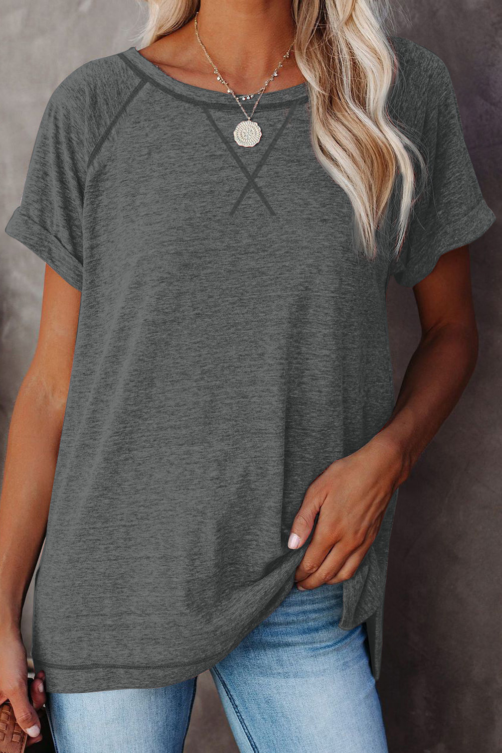 Short-Sleeved T-Shirt Solid Color Contrast Casual T-Shirt NSSI52982