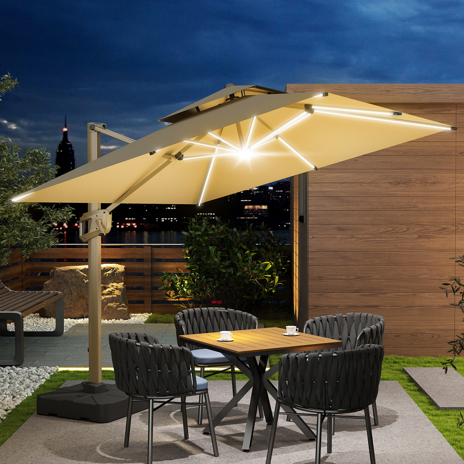 Sombrillas sombrillas al aire libre patio Villa jardín sombrillas comerciales energía solar LED cafetería puestos paraguas romanos