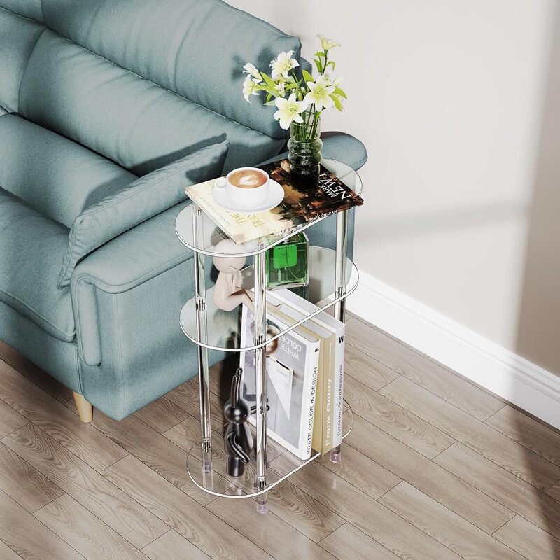 Cross border acrylic small end table beverage table, small bedside table, for sofa, living room, bedroom, easy to assemble