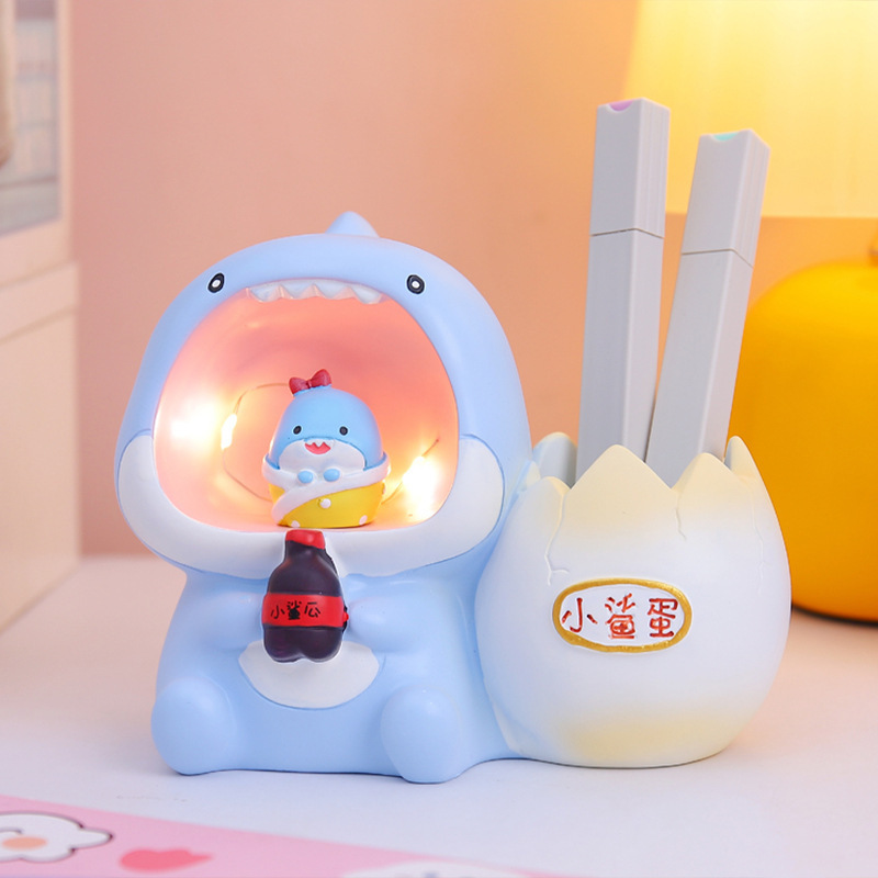 クリエイティブかわいいベラウサギのペンライト多機能スターライト収納ペンホルダー子供寝室デスクトップ装飾置物|undefined
