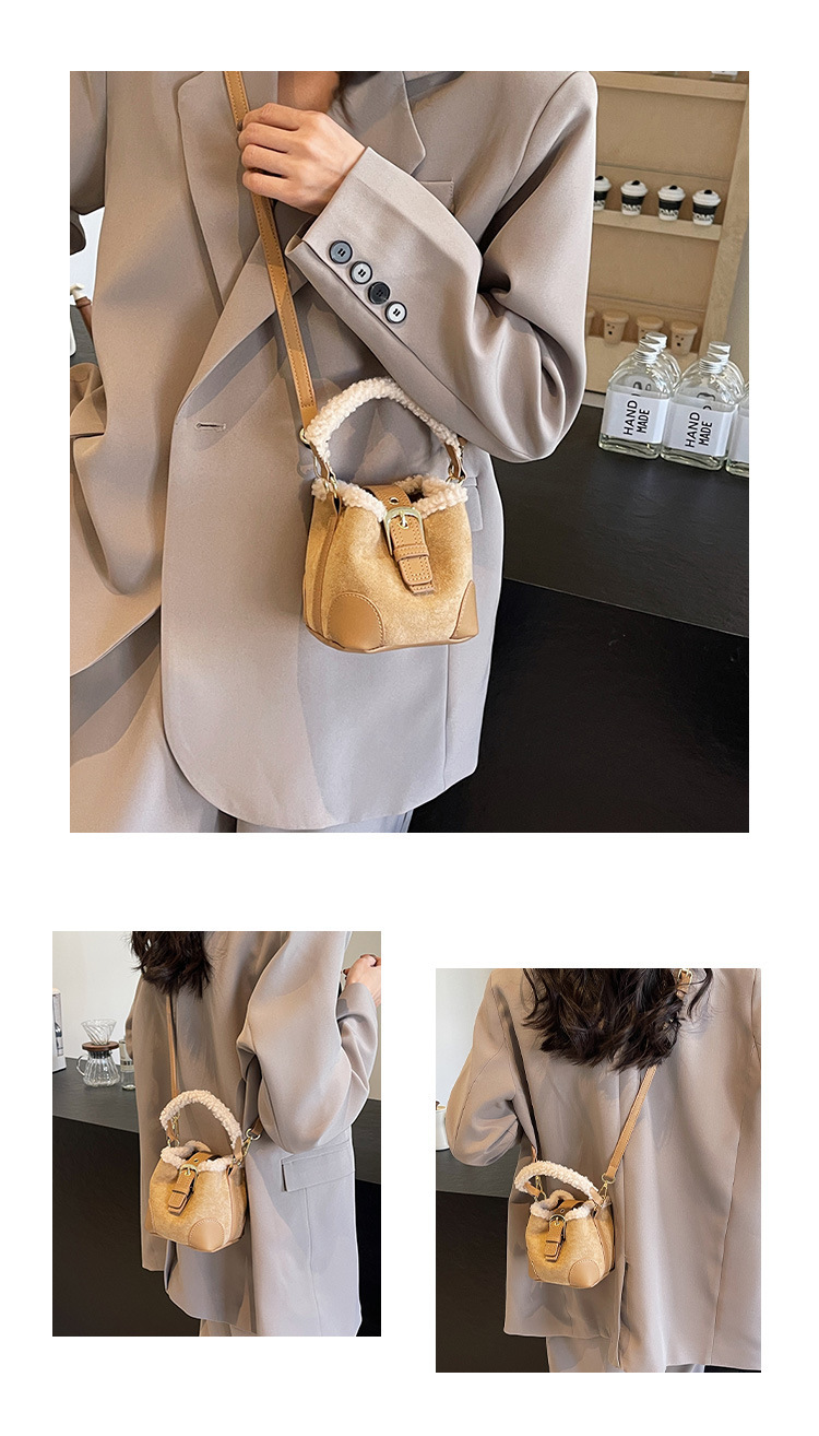 Lambskin mini bucket bag, Maillard suede retro handbag, 2024 new style, single-shoulder crossbody handbag undefined