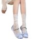 Simple wooden ear hollow lace pile socks women's thin pure breathable mesh mid-calf socks college style ins fashion