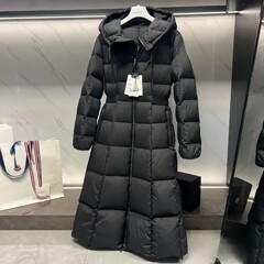 高版本2024蒙家秋冬在逃公主加长款束腰连帽女士羽绒服百搭款