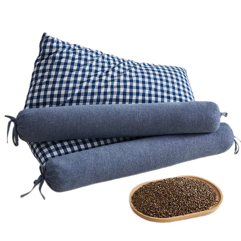 Buckwheat Pillow with Full Buckwheat Hulls, Neck Protection Pillow, Hard Pillow Core, Triangular Pillow, Adult-Specific Buckwheat Hull Pillow for Side Sleeping, Herbal Mugwort
