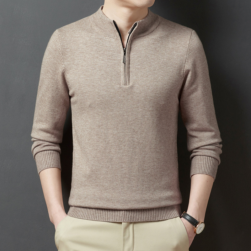 Autumn men's solid color stand-up collar simple half-zip knit sweater, casual versatile base shirt, men's long-sleeve knitwear