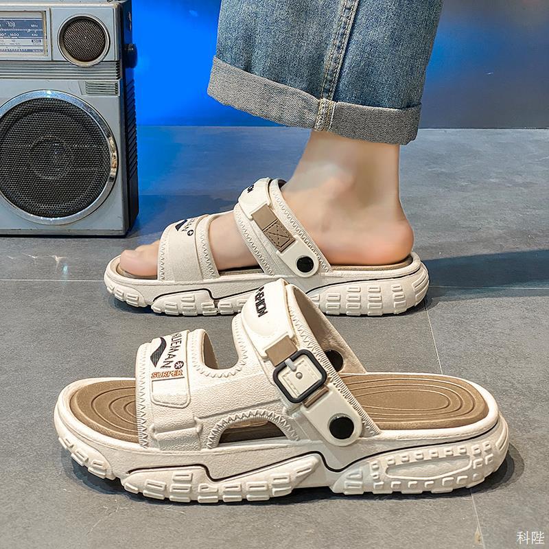 슬리퍼 남성 여름 외부 착용 2024 새로운 이중 사용 플랫폼 샌들 캐주얼 스포츠 미끄럼 방지 야외 비치 샌들