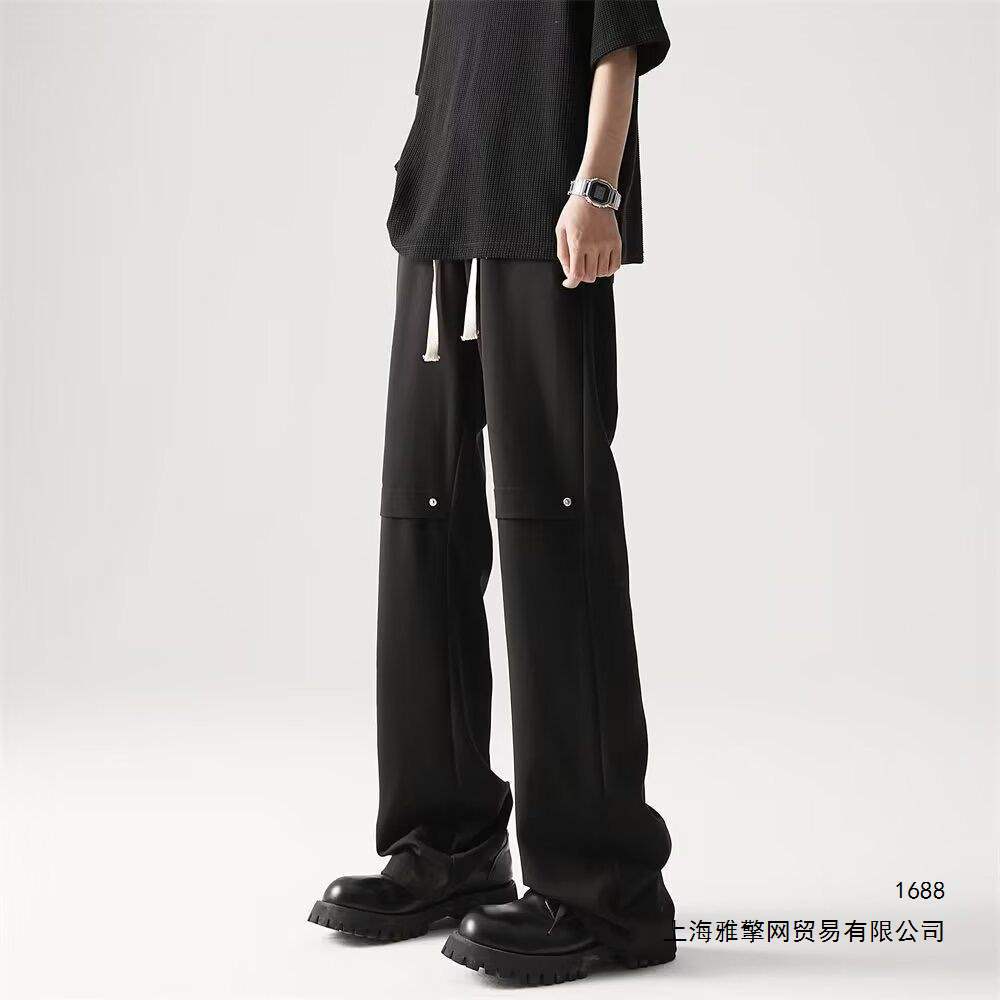 美式高街解构设计西装裤男士薄款垂坠显瘦黑色拖地微喇裤子大码