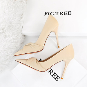 3391-3 han edition elegant party high-heeled shoes high heel with a pedicure shallow thin mouth pointed bow women's shoe