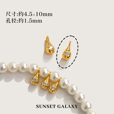 Zərgərlik ara hissələri, gold-plated smooth round pendant separator - 18k-goldzircon-water-droplets-5-pieces
