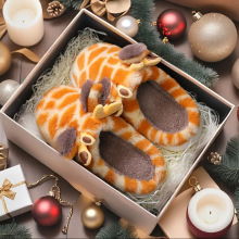 可爱卡通长颈鹿毛绒男拖鞋家居外穿厚底防滑百搭情侣拖鞋