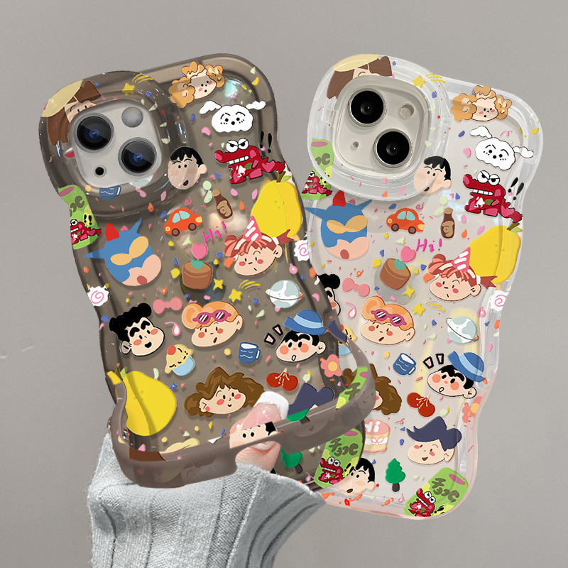 For Apple 15 Transparent Mobile Phone Case iPhone14 Full Screen Small New Family 13 Wave Edge Invisible Double Stand 11